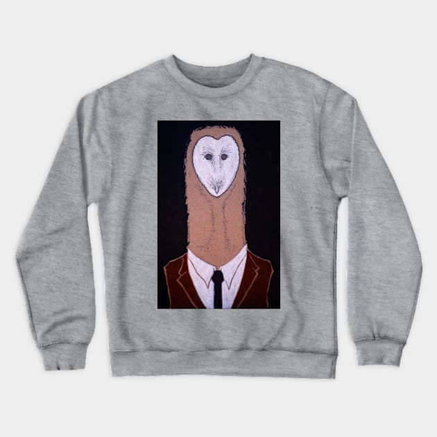 Barn Owl in a Suit - charcoal and graphite drawing Crewneck Sweatshirt by Theokotos